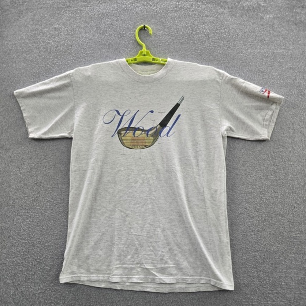 VINTAGE Speedo Men Shirt L Gray Golf Club Short Sleeve Logo Made In USA